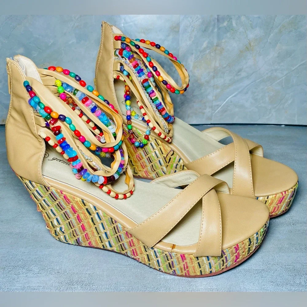Get More‎ Beauty Hobo Platform Wedges with Beads Across The Top Size 9